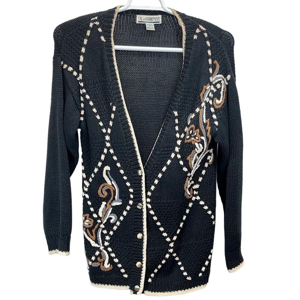 Vintage SK & Company Women's Multicolor Cotton Blend Embroidered Cardigan Size P